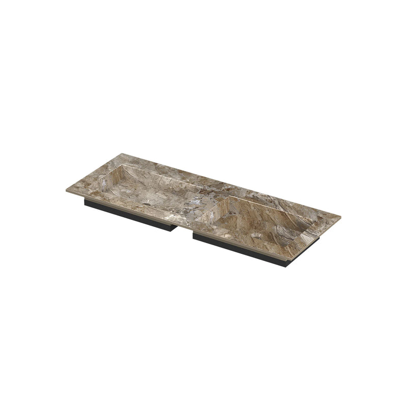 Wastafel 120x45cm keramische slab - dubbel - zonder kraangaten - earth glossy