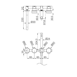 Inbouw badmengkraan compleet 220MM - Carrara - Progressive - Brushed Bronze PVD