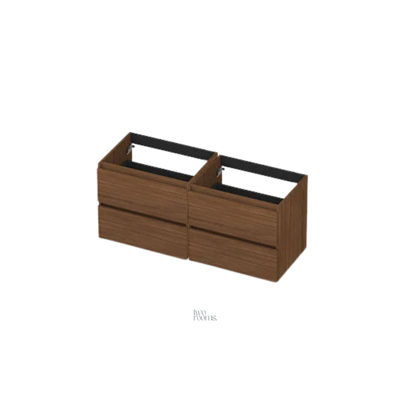 Dubbele Onderkast - 2 laden greeploos met houten keerlijst - Warm Walnut - 120 x 45 x 52cm