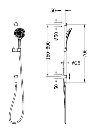 Glijstang set AIR SHOWER II Brushed Nickel PVD