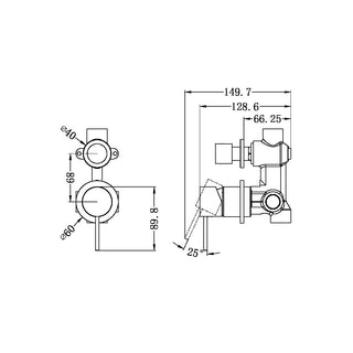 Inbouw douchemengkraan verticaal - 2 wegs omstel - Compleet - Brushed Nickel PVD