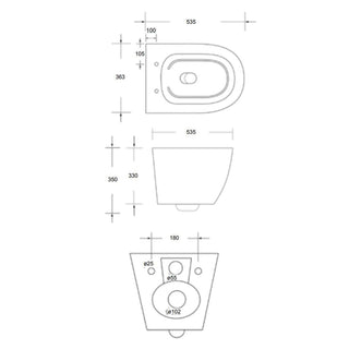 Wandcloset Rimfree normaal 53cm incl. zitting softclose - Glans Wit